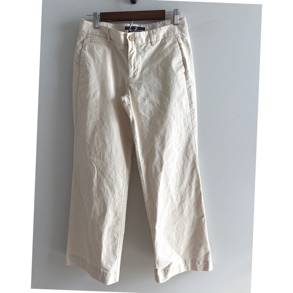 Gap Trouser Pants Womens 4 Regular Cream Gapstretch Wide Leg Cotton